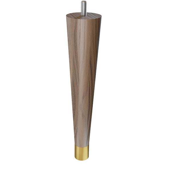 Designs Of Distinction 9" Round Tapered Leg with bolt and 1" Satin Brass Ferrule - Walnut 01240009WLSB6 - main